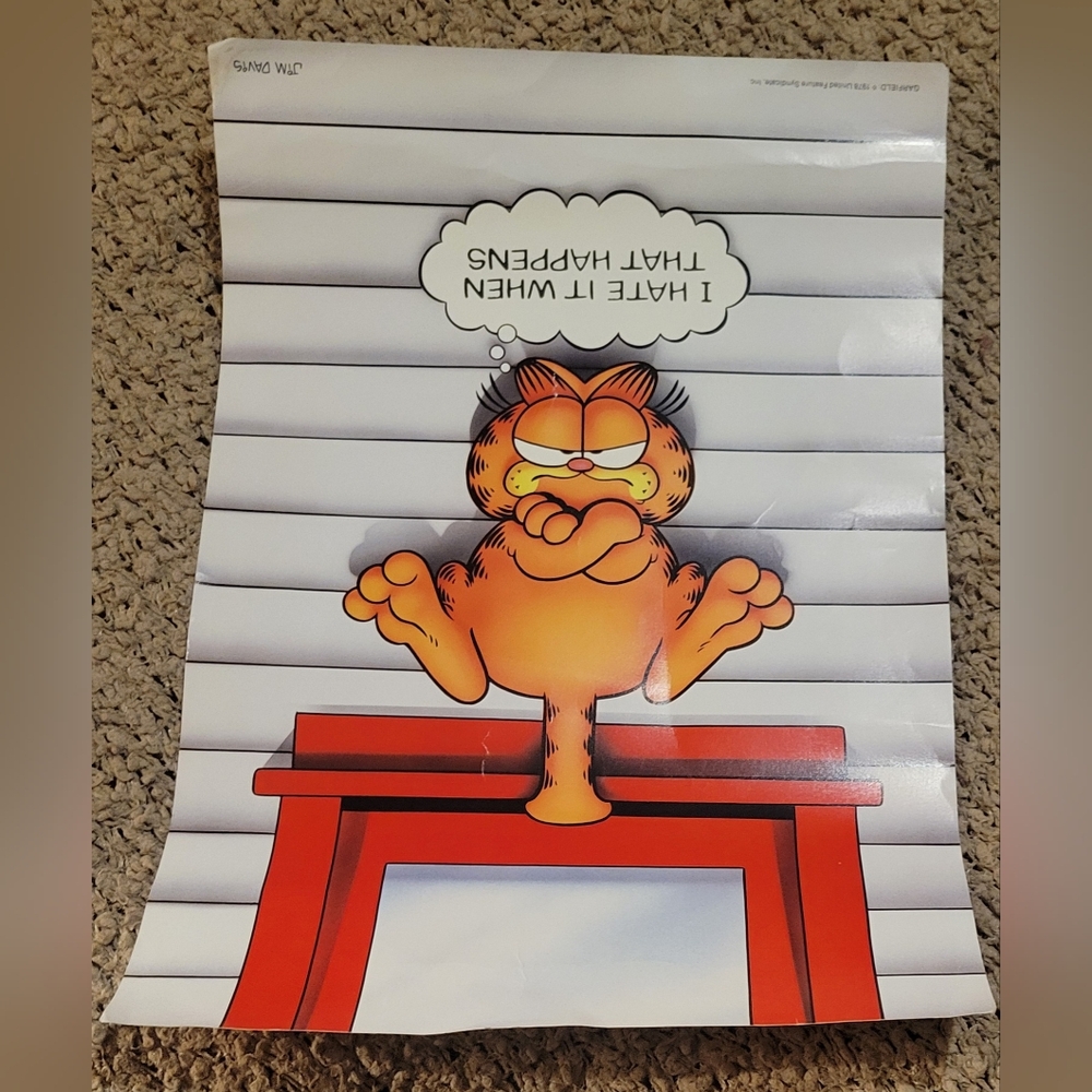 VINTAGE JIM DAVIS 1978 GARFIELD POSTER ARGUS I HATE IT WHEN THAT HAPPENS - Picture 2 of 6